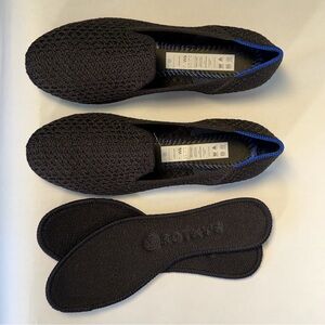 NIB Rothy's Black Loafers with Blue Trim BLACK SWISS DOT
